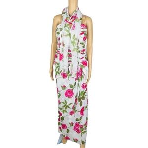 Miss Elliette Vtg Dress Shawl Wrap Floral Spaghetti Straps Pleated Maxi